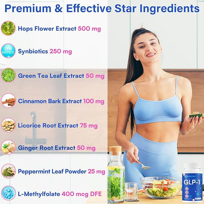GLP-1 Support | GLP-1 Supplement, GLP Support Core with Synbiotics, Hops Extract, Eriocitrin Support GLP-1 Level Naturally, Natural GLP-1 Supplement for Women and Men, Take Before Meal - 60 Count