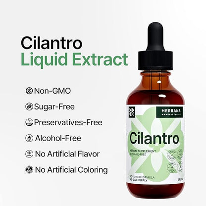Cilantro Leaf 2 fl oz Liquid Extract - Organic Coriandrum Sativum Drops for Body Cleansing & Detox - Natural Calming Herbal Tincture Supplement for Nervous System - High Potency - 45-Day Supply
