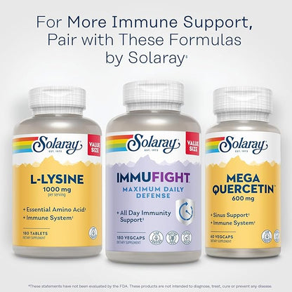 SOLARAY Immufight Maximum Daily Defense, All Day Immune Support, Vitamin C, Vitamin D, Zinc, Probiotics, Monolaurin, Acerola & More, Vegan & Gluten Free, 60 Day Guarantee (180 CT, 60 Serv)