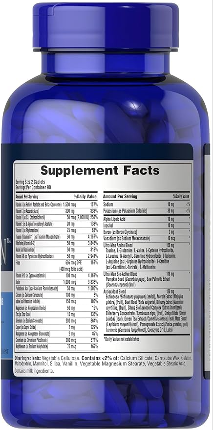 Puritan's Pride Ultra Vita Man High Potency Men's Daily Multivitamin with Time Release Technology, Dietary Supplement to Support Immune System and Cardiovascular Health, 3 Month Supply, 180 Count