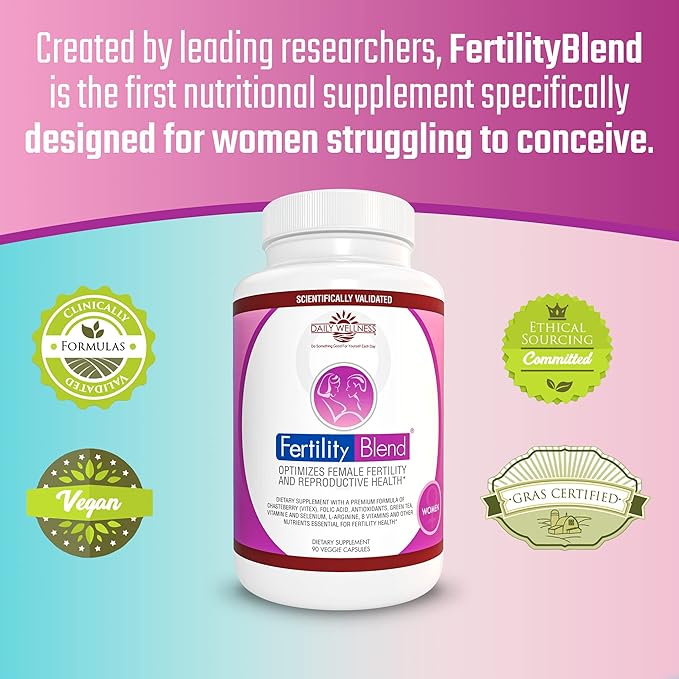 Daily Wellness Fertility Blend for Women - Fertility Supplements for Women, Conception Fertility Prenatal Vitamins, Trying to Conceive Progesterone Supplements, Cycle Support Conception Pills - 2 Pack