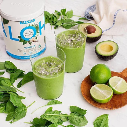 ALOHA Organic Plant Based Protein Powder, Stevia Free, Vanilla, 19.6 oz, 15 Servings PACKAGING MAY VARY