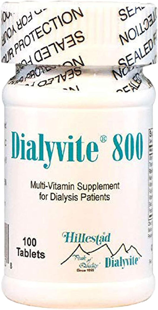 Hillestad Labs Dialyvite 800 Multi-Vitamin Supplement for Dialysis Patients, 100 Tablets, Yellow, Original