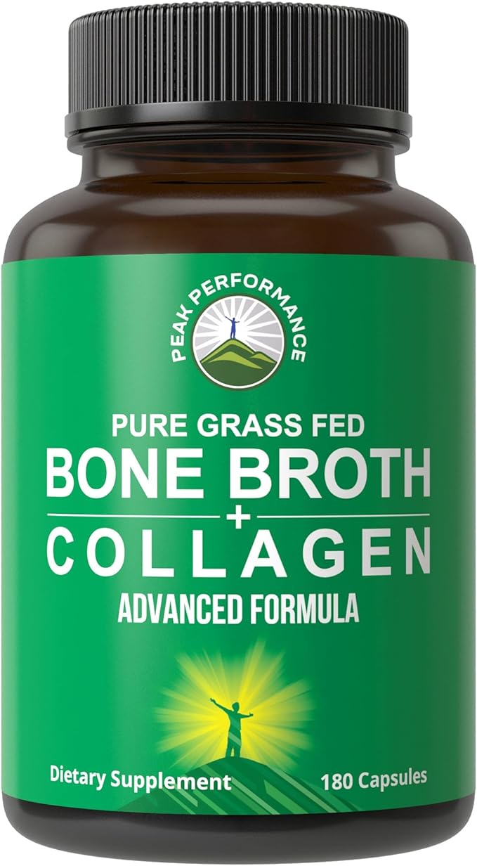 Bone Broth Collagen Capsules. 180 Pills of Grass Fed Bone Broth Collagen Protein Peptides. Contains All 3 Collagen Types 1, 2, and 3. Pure Pasture Raised Paleo Friendly Tablets for Women and Men
