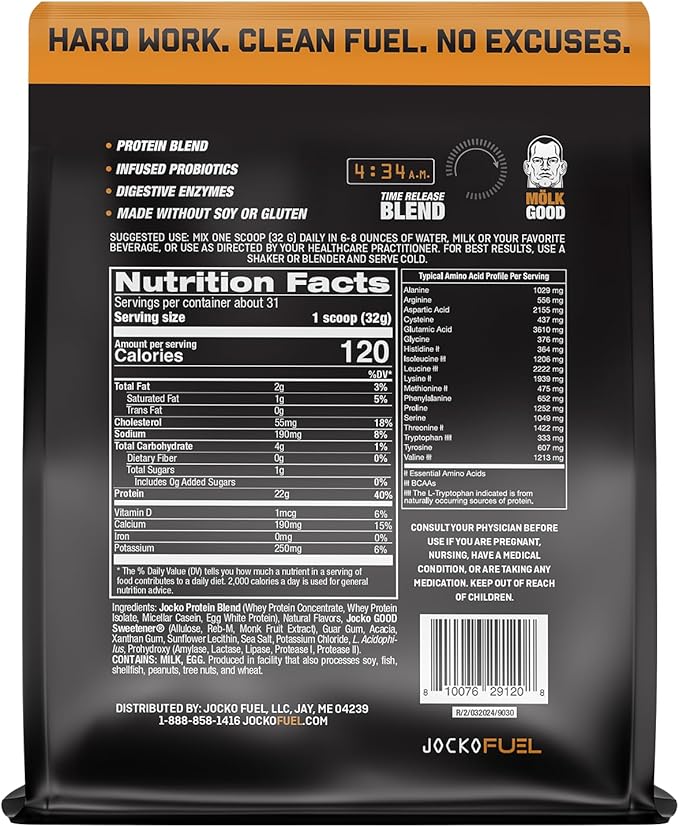 Jocko Mölk Whey Protein Powder 22g Sugar Free Monk Fruit Blend - Muscle Recovery & Growth, Packaging May Vary (31 Servings, Pumpkin)