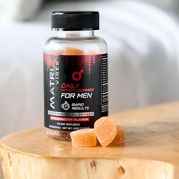 Daily Vitality Gummies for Men - Holistic Well-Being Support - Adaptogen-Enriched - Delicious Strawberry Flavor - 30-Day Supply