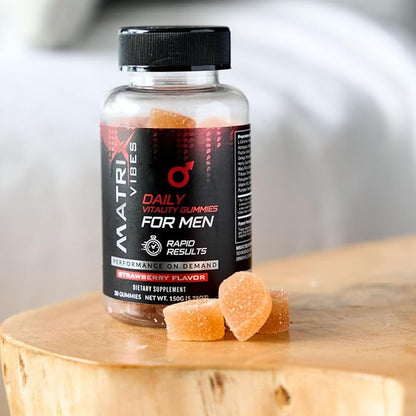 Daily Vitality Gummies for Men - Holistic Well-Being Support - Adaptogen-Enriched - Delicious Strawberry Flavor - 30-Day Supply