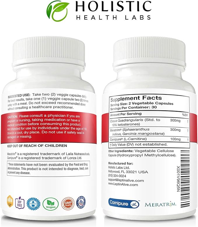 Maximum Leptin Weight Management for Women, Extra Strength - MeraTrim, Carnipure and Cissus Quadrangularis Natural Metabolism Support and Cravings Management. 60 Veggie Capsules