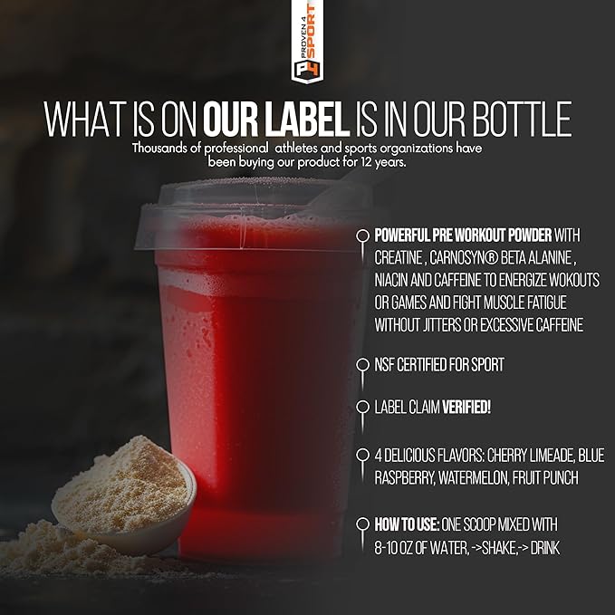 Proven4 Pre Workout Powder for Men and Women with Creatine - Beta Alanine - Caffeine NSF Certified preworkout Energy Supplement Chery Limeade 30 Servings