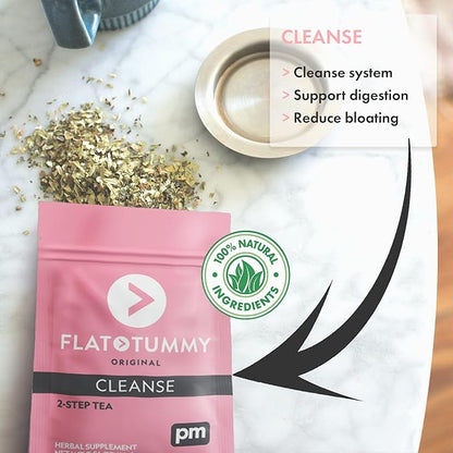 Flat Tummy Detox Tea (4 Week Program) – 2-Step Detox Tea to Boost Energy & Reduce Bloating* - All Natural Detox Cleanse w/Green Tea, Lemon Balm, Dandelion, Fennel, & More - Digestion support (5 Pack)