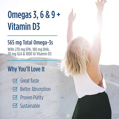 Nordic Naturals Complete Omega-D3, Lemon Flavor - 120 Soft Gels - 565 mg Omega-3 + 70 mg GLA + 1000 IU Vitamin D3 - EPA & DHA - Healthy Skin & Joints, Cognition, Positive Mood - Non-GMO - 60 Servings
