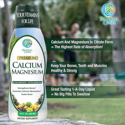 Tropical Oasis Liquid Calcium & Magnesium - Natural formula w/ support for strong bones - Liquid vitamins w/ calcium, - 16oz, 32 Serv.