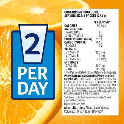 Juven Therapeutic Nutrition Drink Mix Powder for Wound Healing Support, Includes Collagen Protein, Orange, 30 Count