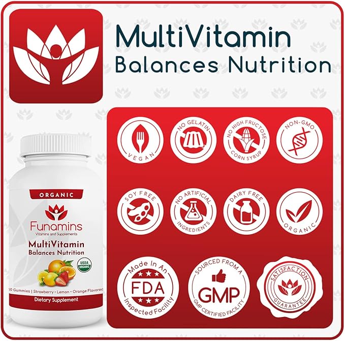 Organic Gummy MultiVitamins, 2-Pack, 60 Count Each; Blend of 11 Essential Nutrients, for Kids and Adults, Vegan, Assorted Strawberry, Lemon, Orange Flavors