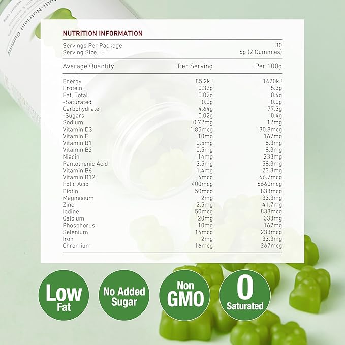 Unichi Women’s Multi-Nutrient Gummy, 18 Essential Vitamins & Minerals Specially Designed for Women, Non-GMO, Lime Flavour, 60 Count