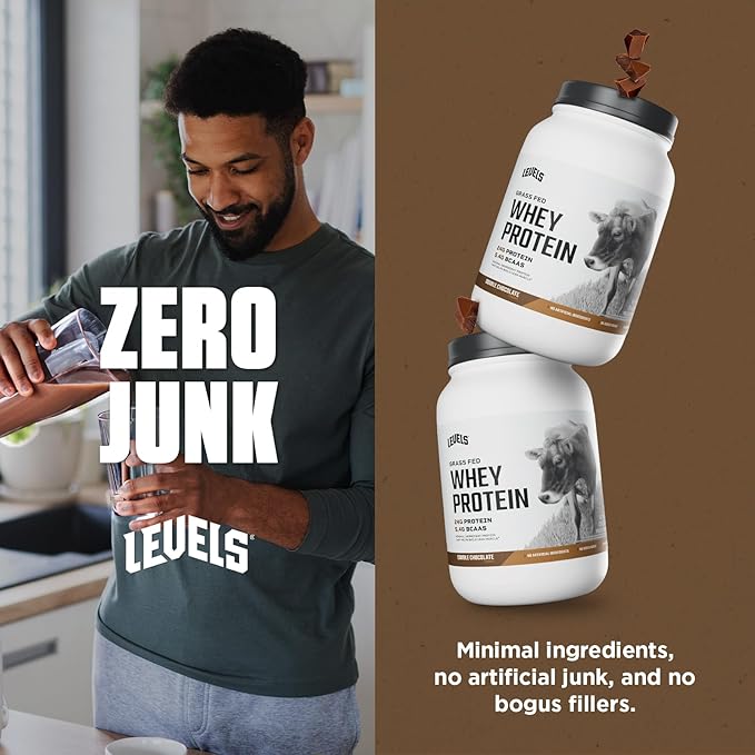Levels Grass Fed Whey Protein Powder, No Artificials, 24G of Protein, Double Chocolate, 2LB