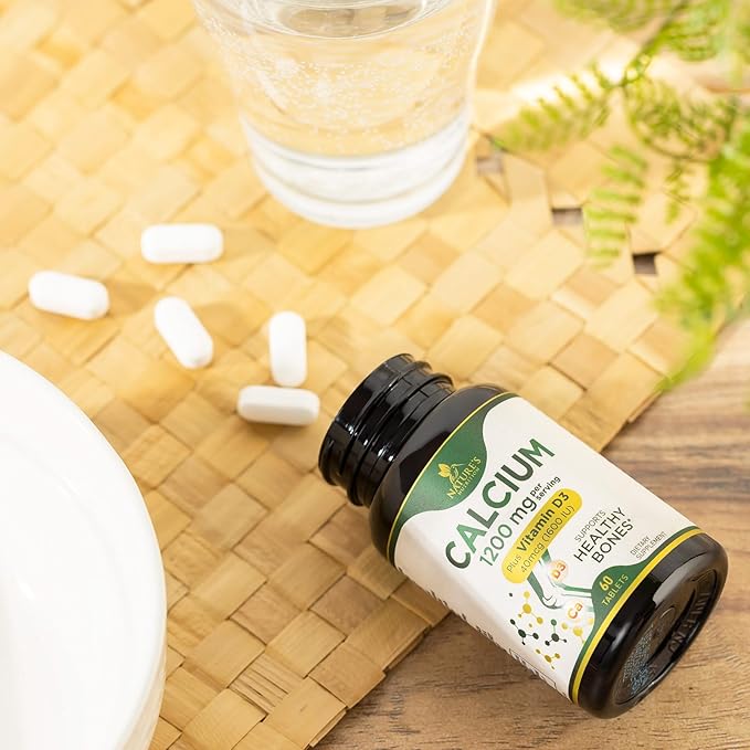 Calcium 1200 mg with Vitamin D3, Calcium Supplement Vitamins, Supports Bone Strength, Teeth & Immune System, Calcium Supplements for Women & Men, Nature's Absorbable Calcium Carbonate - 60 Tablets