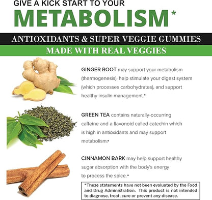 Made with Real Super Veggies Delicious Gummy Supplement,Men,Women & Kids(60 Chews),30 Veggies,Herbs,Fruit and Vegetable Vitamins,Non-GMO,Pectin-Based,Gluten-Free,No More Pills (30 Day Supply)