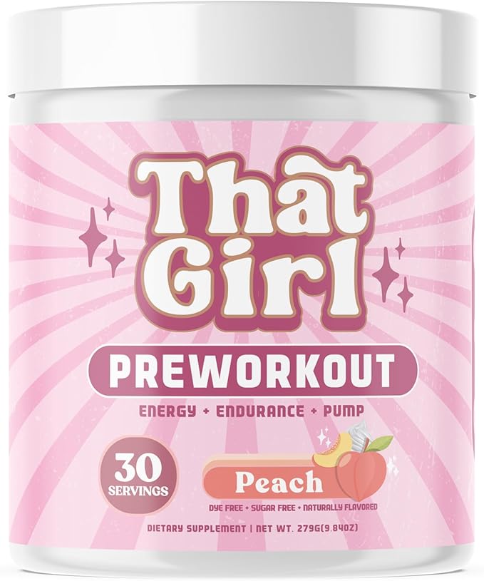 That Girl Pre Workout for Women - Slay Your Gym Sesh with Pure Fire Energy & Mega Pumps - 100% Natural & Clean - Delish Peach Flavor - 30 Servings