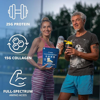 PureClean Protein 25G Organic Grass Fed Beef Bone Broth Protein from Swedish Cattle - Paleo, Keto-Friendly, Gluten-Free, Sugar-Free, Dairy-Free - Enhanced with Collagen Peptides - 500 Grams/Unflavored