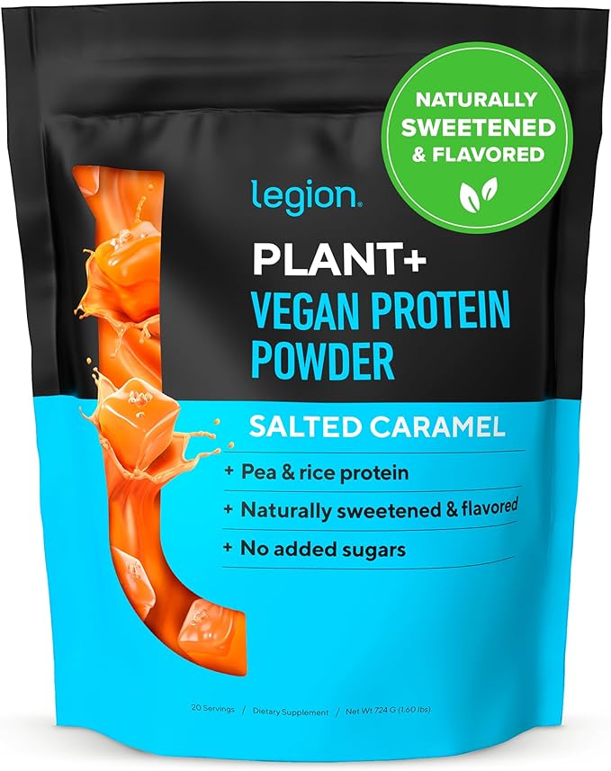 LEGION Plant+ Vegan Protein Powder, Rice and Pea, Plant Based Protein Blend. Gluten Free, GMO Free, Naturally Sweetened and Flavored, 20 Servings, 2 Lbs (Salted Caramel)