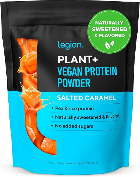 LEGION Plant+ Vegan Protein Powder, Rice and Pea, Plant Based Protein Blend. Gluten Free, GMO Free, Naturally Sweetened and Flavored, 20 Servings, 2 Lbs (Salted Caramel)