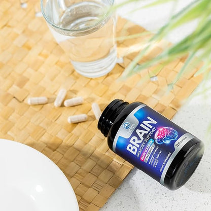 Brain Supplement Memory Pills - Nootropics Support for Concentration, Clarity, Energy & Focus - Brain Health with Bacopa, Cognitive Vitamins, Phosphatidylserine, DMAE - Brain Booster - 120 Capsules