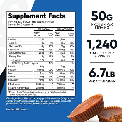 Nutricost Mass Gainer (Chocolate Peanut Butter Flavor, 6.7 LBS) 50 Grams of Protein Per Serving - Non-GMO