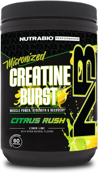 NutraBio Pure Creatine Monohydrate Powder Supplement, Citrus Rush, (300 g) - Supports Bulk Muscle Energy, Recovery, and Strength - HPLC Tested Pure Grade Creatine Powder Supplement for Men and Women