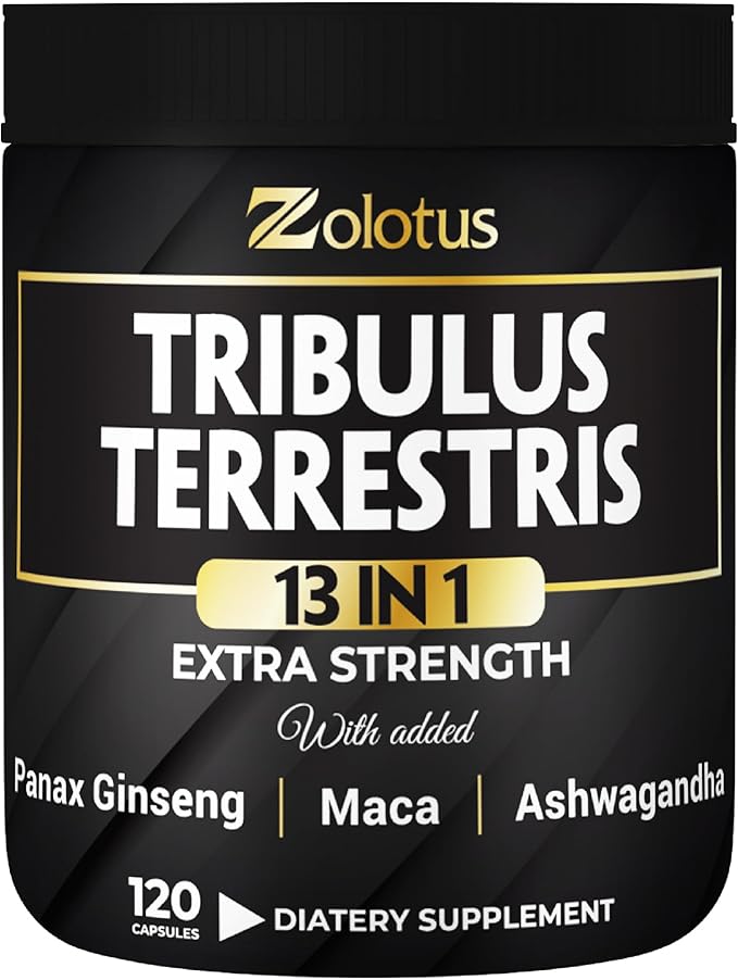 Zolotus 13in1 Tribulus Terrestris Capsules with Maca, Horny Goat Weed, Panax Ginseng, Saw Palmetto, Tongkat Ali, Shilajit & More - Energy, Stamina Supplement for Men & Women - 120 Counts