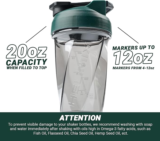 HELIMIX 1.5 Vortex Blender Shaker Bottle Holds Upto 20oz | No Blending Ball or Whisk | USA Made | Portable Pre Workout Whey Protein Drink Shaker Cup | Mixes Cocktails Smoothies Shakes | Top Rack Safe