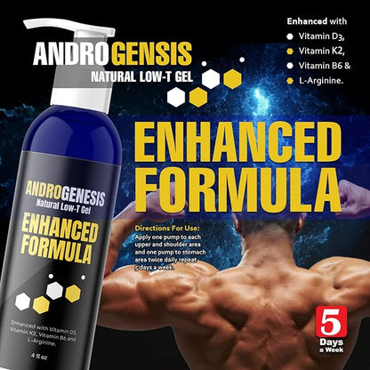 Enhanced Formula – Low T Support Gel – T Booster for Men – Muscle Recovery, Energy Booster, Healthy Aging – Now with Vitamins D3, K2, B6 and L-Arginine
