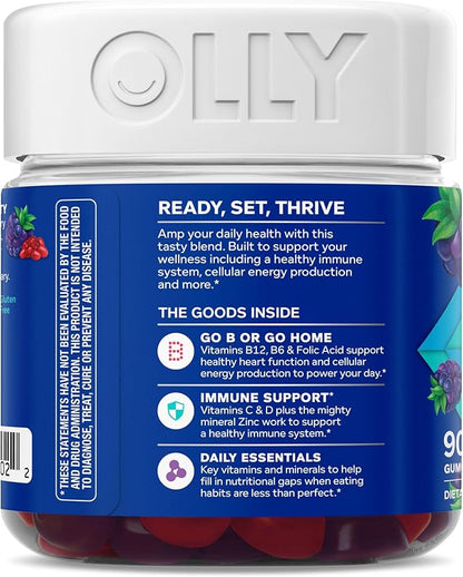 OLLY Men's Multivitamin Gummy, Vitamins A, C, D, E, B, Zinc, Blackberry Flavor, 45 Day Supply - 90 Count