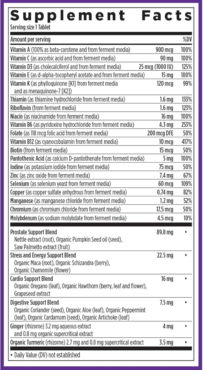 New Chapter Men's Multivitamin 40 Plus for Energy, Heart, Prostate + Immune Support with Fermented Nutrients - Every Man's One Daily 40+, Made with Organic Vegetables & Herbs, Non-GMO - 72 ct