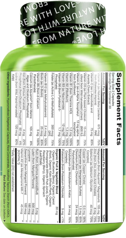 NATURELO Whole Food Multivitamin for Teens - Vitamins and Minerals for Teenage Boys and Girls - Supplement for Active Kids - with Organic Whole Foods - Non-GMO - Vegan & Vegetarian - 60 Capsules