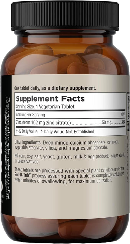 Mt. Angel Vitamins - Zinc Citrate 50mg - Zinc 50 mg Citrate Chelate - Natural Zinc Supplements Made in USA - 60 Vegetarian Tablets
