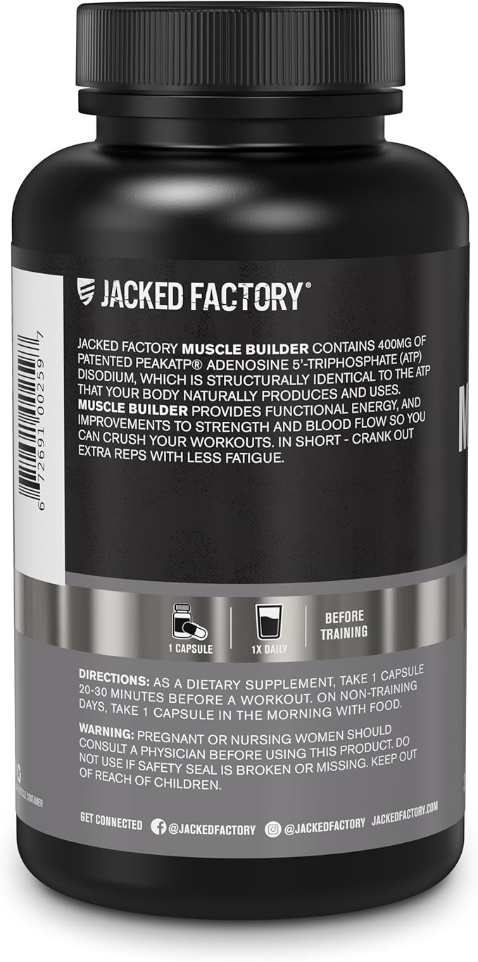 Jacked Factory Essentials Muscle Builder - Daily Muscle Builder for Men with Peak ATP to Support Lean Muscle Gain, Enhance Athletic Performance, & Fortify ATP Levels for Muscle Growth - 30 Capsules