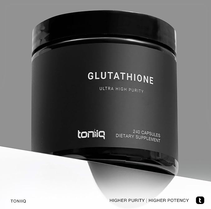 Toniiq Ultra High Strength Glutathione Capsules - 1000mg Concentrated Formula - 98%+ Highly Purified and Bioavailable - Non-GMO Fermentation - 240 Capsules Reduced Glutathione Supplement