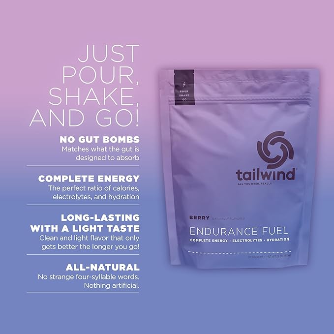 Tailwind Nutrition Endurance Fuel, Electrolyte & Hydration Sports Drink Mix Powder, Gluten-Free, Vegan, Berry, 30 Servings