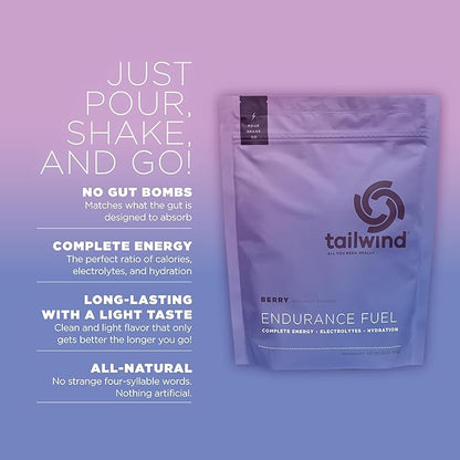 Tailwind Nutrition Endurance Fuel, Electrolyte & Hydration Sports Drink Mix Powder, Gluten-Free, Vegan, Berry, 30 Servings