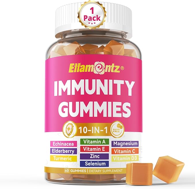 10 in 1 Daily Multivitamin Gummies Immune Boosters for Adults, w/Magnesium, Vitamin D3 5000IU, Elderberry, Echinacea, Vitamin C, Zinc & Selenium, Energy, Respiratory & Cellular Health Support, 60Cts