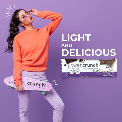 Power Crunch Protein Wafer Bars, High Protein Snacks with Delicious Taste, Triple Chocolate, 1.4 Ounce (12 Count) (Pack of 2)