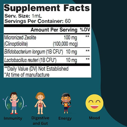 Zeolite for Kids - Delicious Berry-Flavored Zeolite Liquid Suspension with Probiotics - Natural Support for Kids' Health - 2 Fl Oz