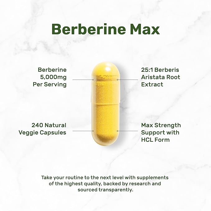 Deal Supplement Berberine Max Supplement with Turmeric, 5,000mg Per Serving, 240 Veggie Capsules – 97% Pure Berberine HCL – 25:1 Berberine Root Extract – Vegetarian Friendly, Non-GMO