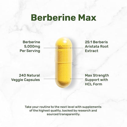 Deal Supplement Berberine Max Supplement with Turmeric, 5,000mg Per Serving, 240 Veggie Capsules – 97% Pure Berberine HCL – 25:1 Berberine Root Extract – Vegetarian Friendly, Non-GMO