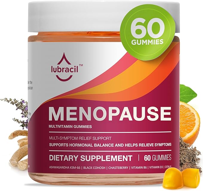Lubracil Menopause Gummies for Women - Menopausal Supplements for Hot Flashes, Night Sweats, Mood Swings and Hormonal Balance - Daily Vitamins with Black Cohosh & Ashwagandha - 60 Gummies (Pack of 1)