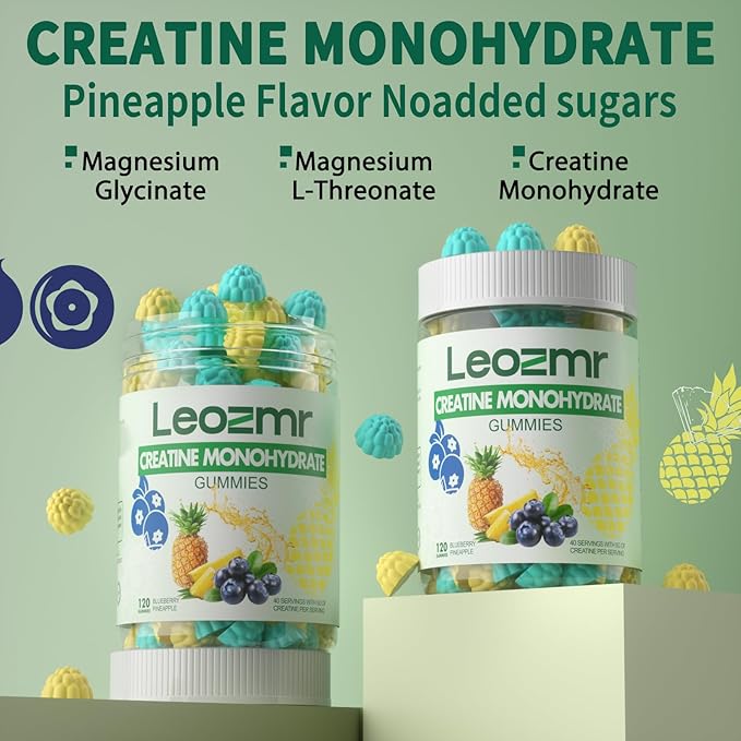 Creatine Monohydrate Gummies 5000mg for Men & Women, Chewables Creatine Monohydrate Supplement(120 Count)- Blueberry Pineapple