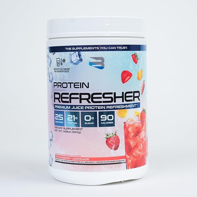 Protein Refresher (25 Servings) - Revolutionary Juice-Type Whey Protein Powder for Fitness, Bodybuilding, Gym, or for Bigger Protein Intake (25 Scoops, Strawberry Lemonade)