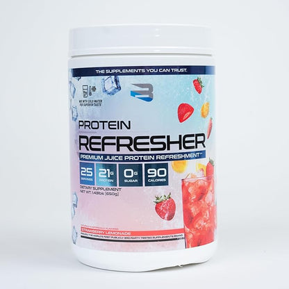 Protein Refresher (25 Servings) - Revolutionary Juice-Type Whey Protein Powder for Fitness, Bodybuilding, Gym, or for Bigger Protein Intake (25 Scoops, Strawberry Lemonade)