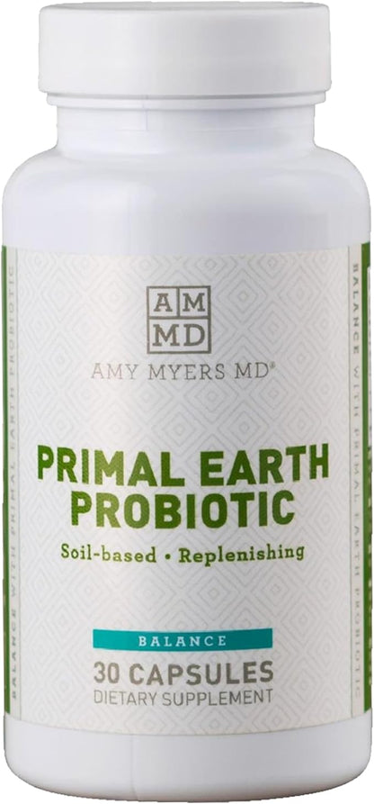Amy Myers MD Prescription Strength Soil Based Probiotic Three Strains - Primal Earth SBO Probiotics for Normal Bowel Pattern & Healthy GI Microflora - Supports Stomach Discomfort, Bloating and Nausea